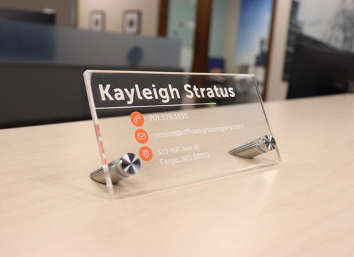 Personalised UV-Printed Full-Color Clear Acrylic Desk Name Plate Stand image 0