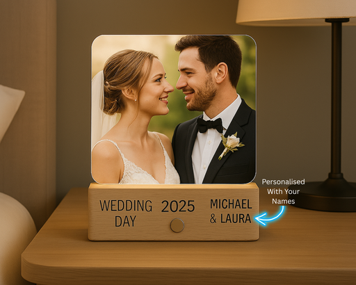 Custom Wedding Photo Night Light – Custom Photo Acrylic Lamp with Timber Base | Bride & Groom Keepsake | Engagement or Wedding Gift image 0