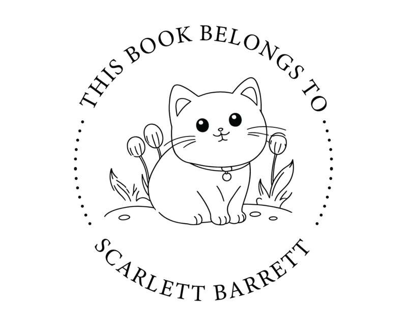 Personalised Cat Custom Name Ex Libris Book Stamp - ABC-33