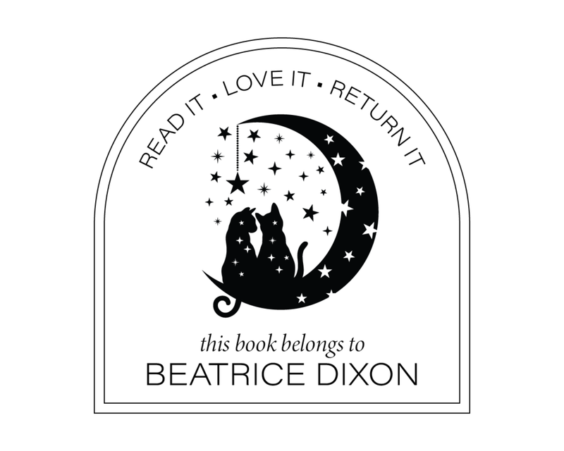 Personalised Cat Custom Name Ex Libris Book Stamp - ABC-48