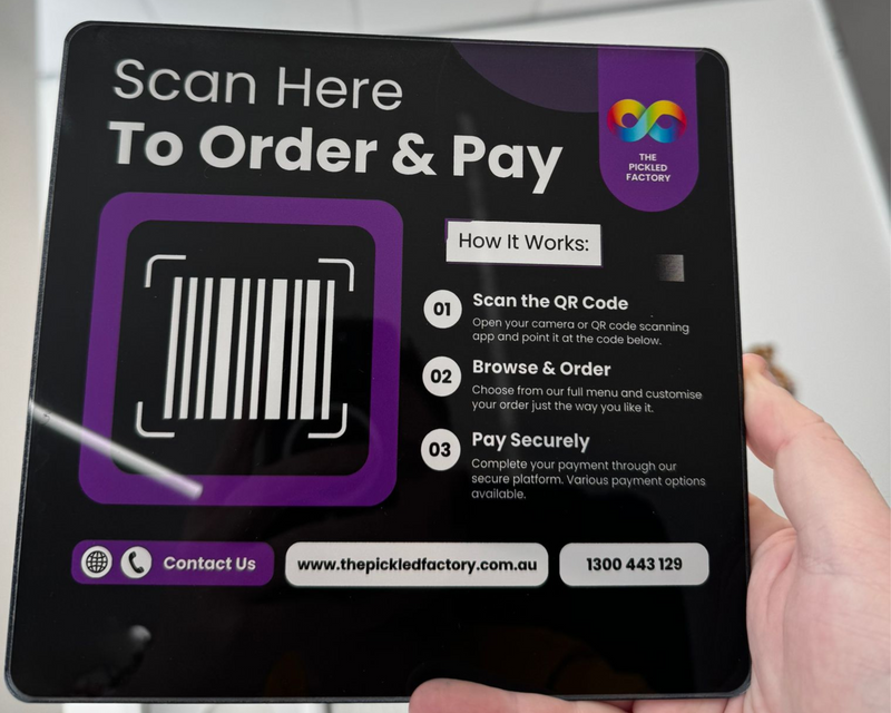 Scan to Order & Pay Signs – Custom UV Printed Acrylic
