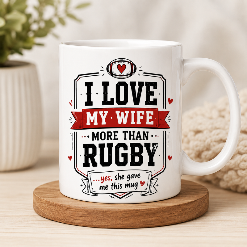 I Love My Wife More Than Rugby White Coffee Mug