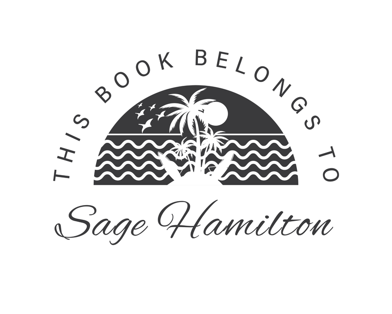 Personalised Beach Custom Name Ex Libris Book Stamp - JL-BEACH14