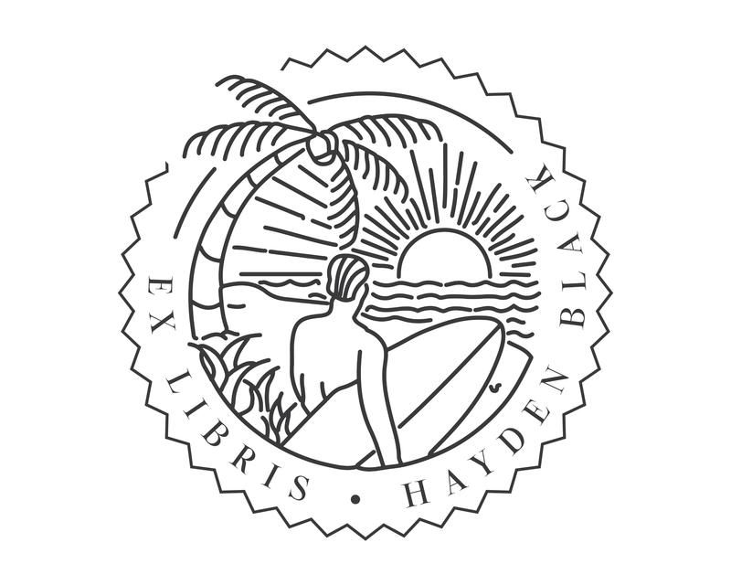 Personalised Beach Custom Name Ex Libris Book Stamp - JL-BEACH6