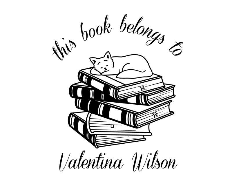 Personalised Cat Custom Name Ex Libris Book Stamp - JL-Book49