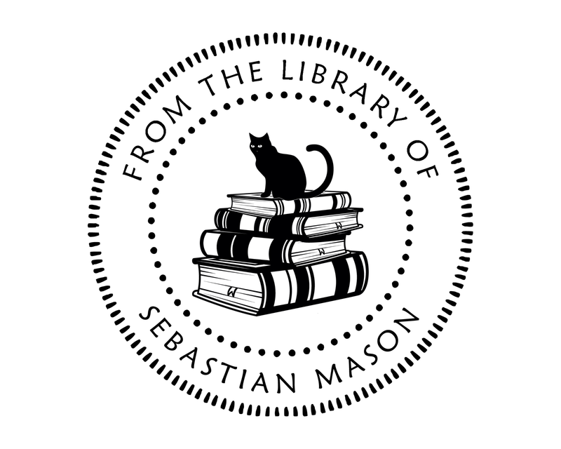 Personalised Cat Custom Name Ex Libris Book Stamp - JL-Book9