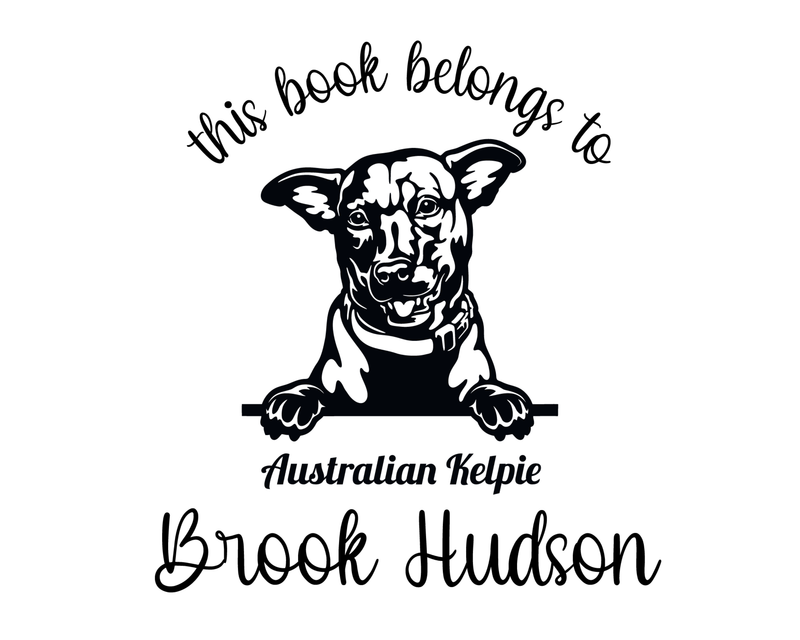 Personalised Dog Custom Name Ex Libris Book Stamp - JL-DOG6-AustralianKelpie