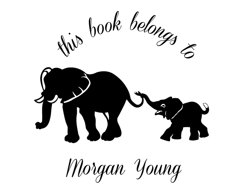 Personalised Elephants Custom Name Ex Libris Book Stamp - JL-Elephants11
