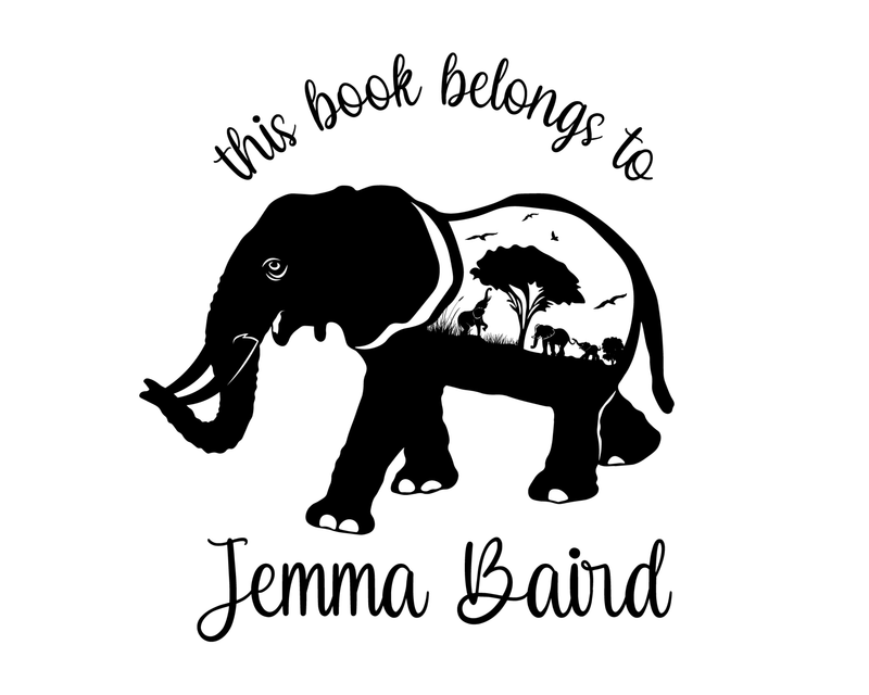 Personalised Elephants Custom Name Ex Libris Book Stamp - JL-Elephants14