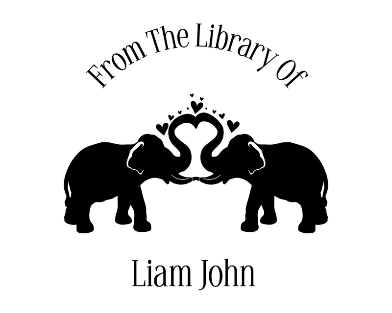 Personalised Elephants Custom Name Ex Libris Book Stamp - JL-Elephants6