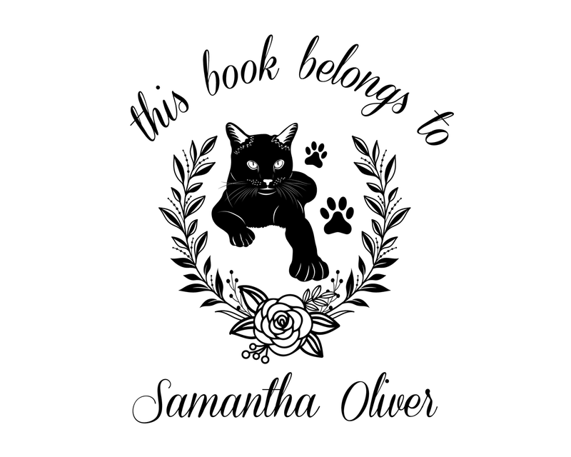 Personalised Cat Custom Name Ex Libris Book Stamp - JL-FloralCats11