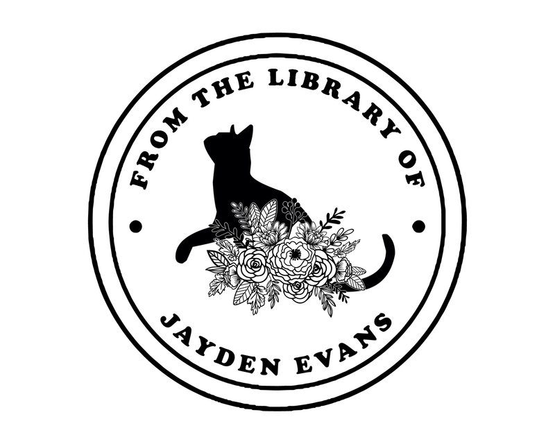 Personalised Cat Custom Name Ex Libris Book Stamp - JL-FloralCats12