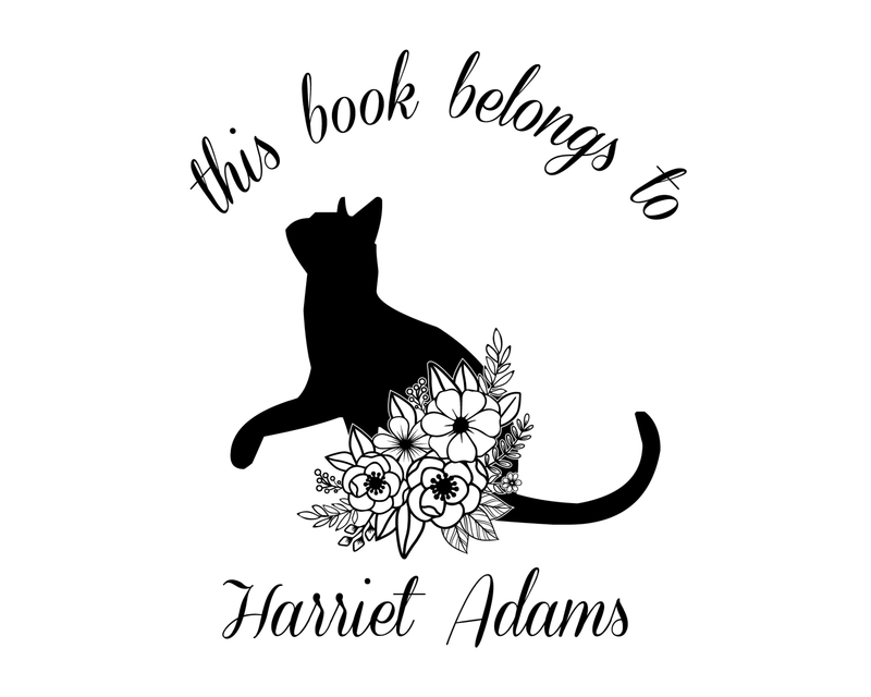 Personalised Cat Custom Name Ex Libris Book Stamp - JL-FloralCats18