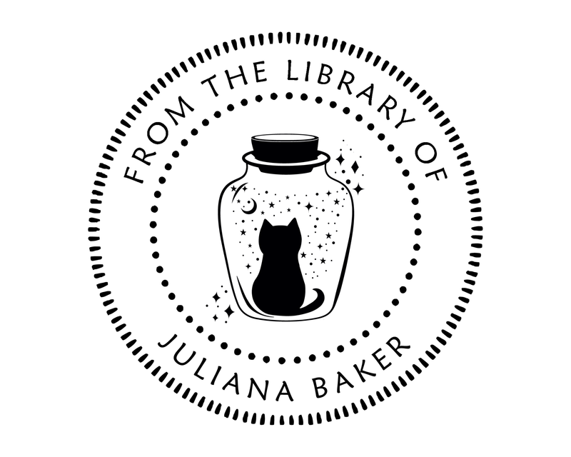 Personalised Cat Custom Name Ex Libris Book Stamp - JL-FloralCats23