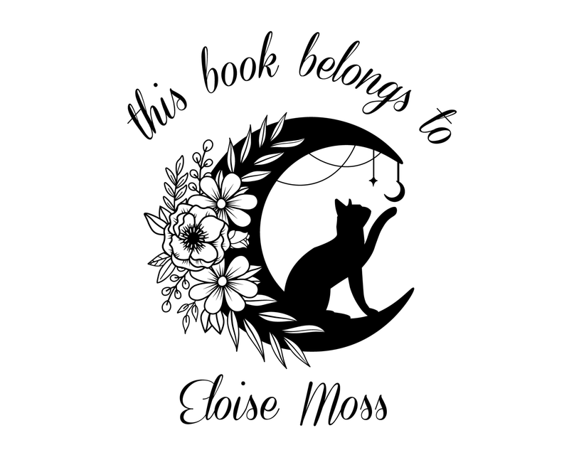 Personalised Cat Custom Name Ex Libris Book Stamp - JL-FloralCats25