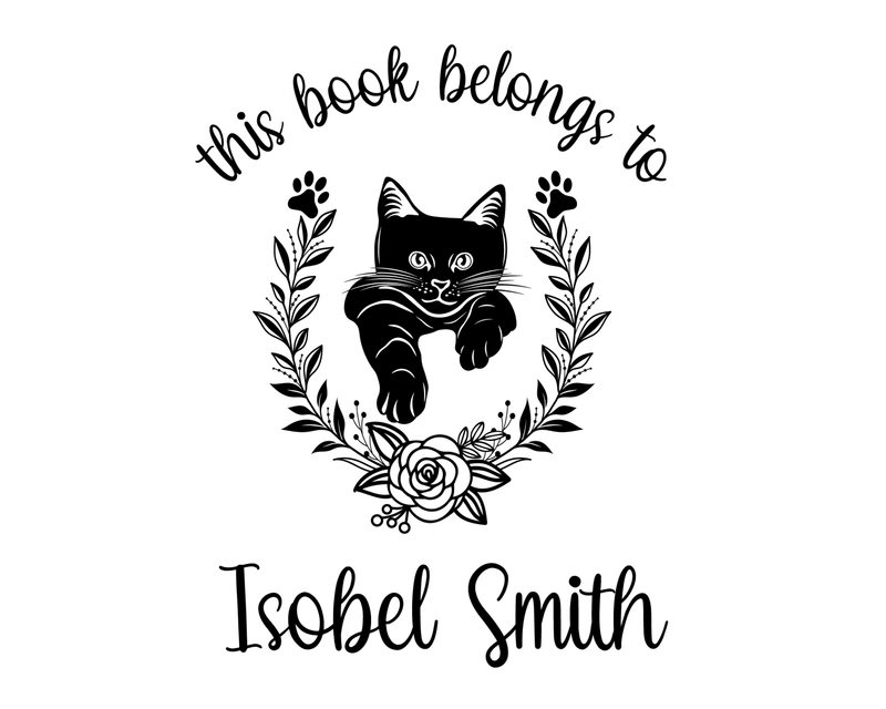 Personalised Cat Custom Name Ex Libris Book Stamp - JL-FloralCats28