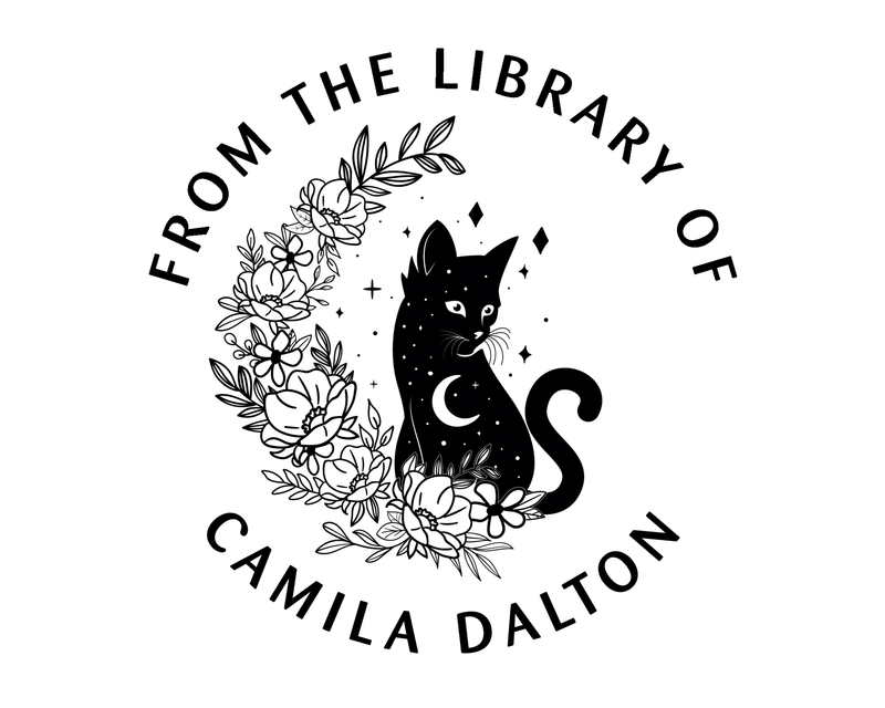 Personalised Cat Custom Name Ex Libris Book Stamp - JL-FloralCats29