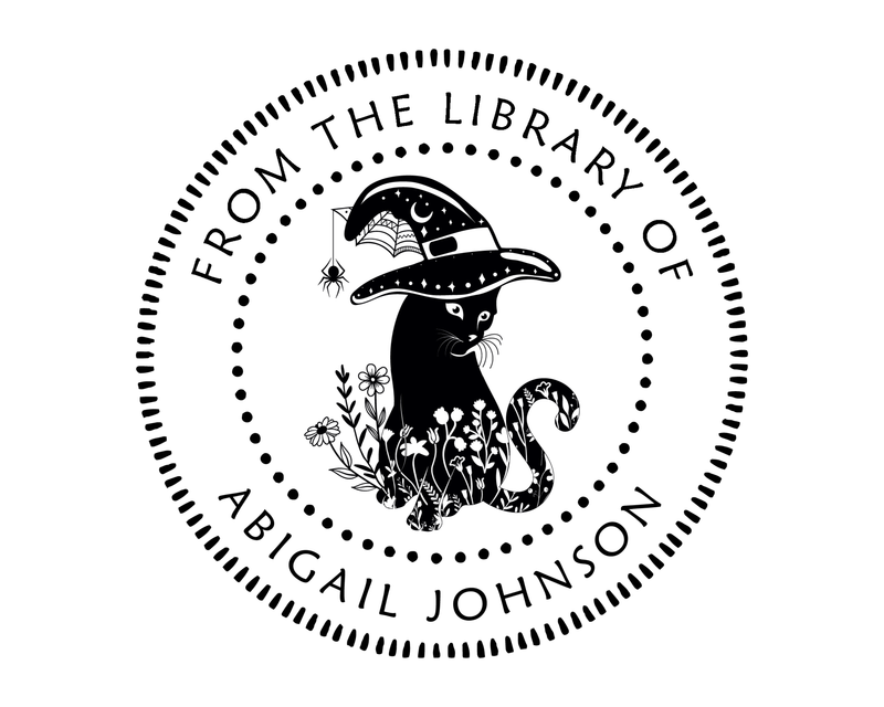 Personalised Cat Custom Name Ex Libris Book Stamp - JL-FloralCats2