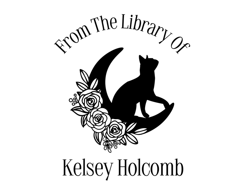 Personalised Cat Custom Name Ex Libris Book Stamp - JL-FloralCats6