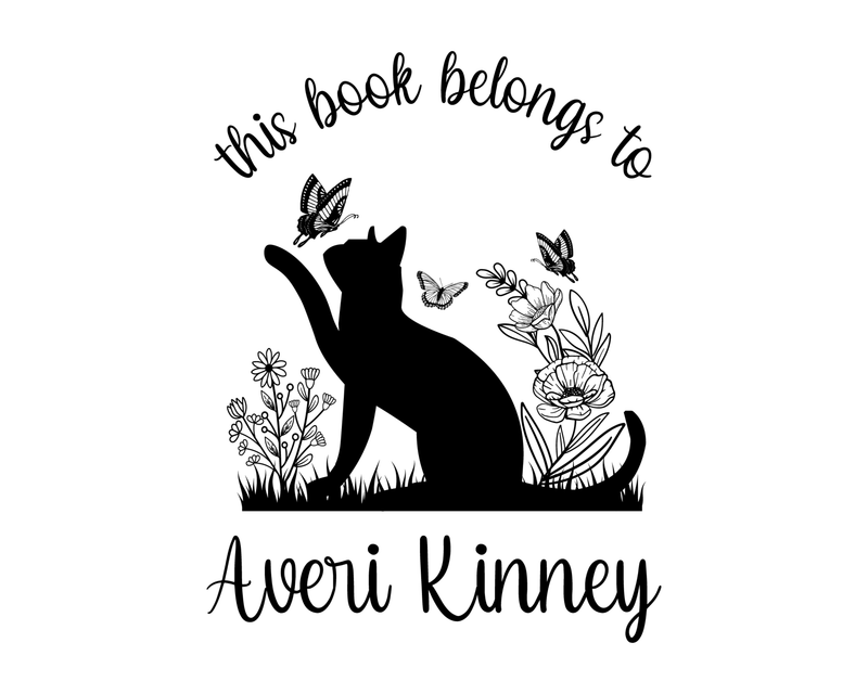 Personalised Cat Custom Name Ex Libris Book Stamp - JL-FloralCats7
