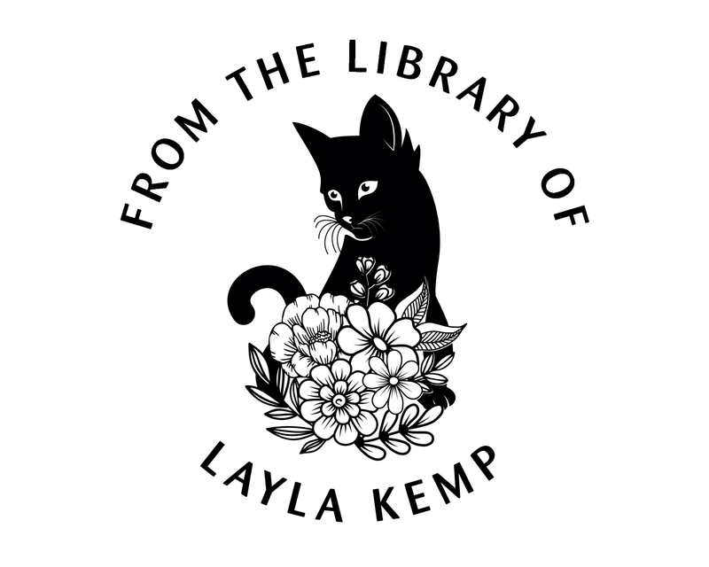 Personalised Cat Custom Name Ex Libris Book Stamp - JL-FloralCats8