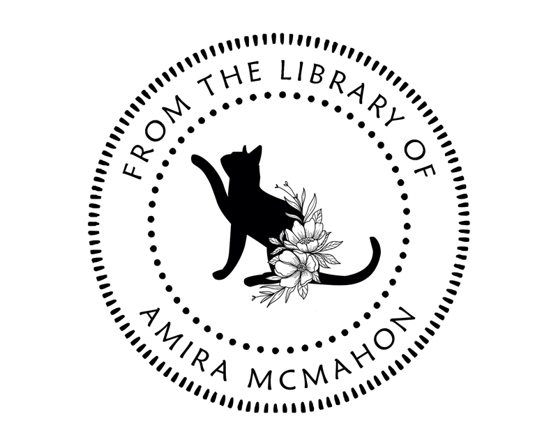 Personalised Cat Custom Name Ex Libris Book Stamp - JL-FloralCats9