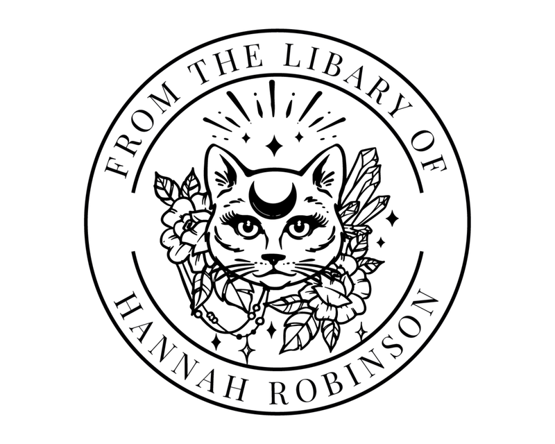 Personalised Moon Cat Custom Name Ex Libris Book Stamp