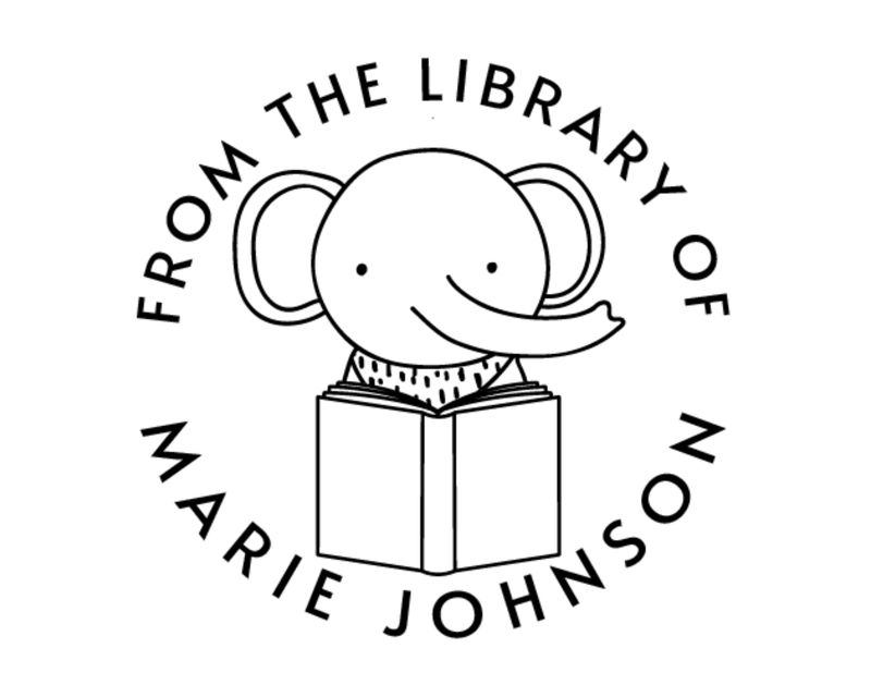 Personalised Elephants Custom Name Ex Libris Book Stamp - RNDBK-11
