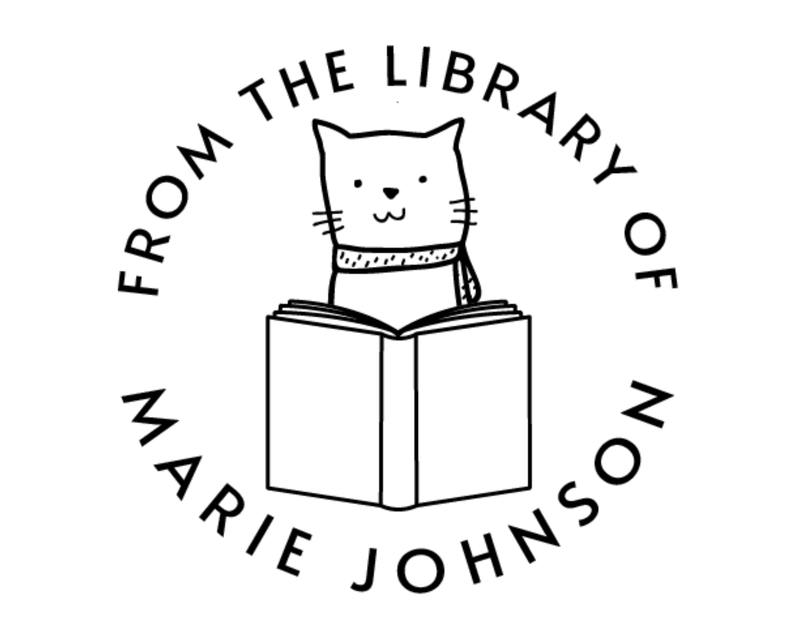 Personalised Cat Custom Name Ex Libris Book Stamp - RNDBK-6