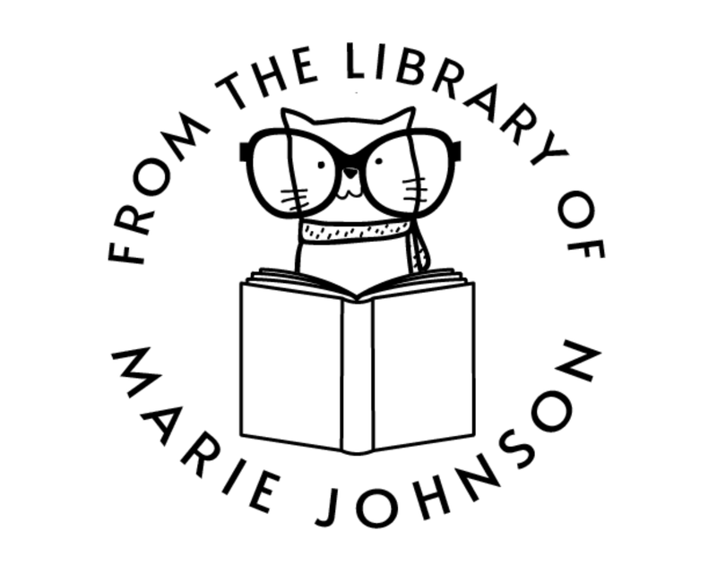 Personalised Cat Custom Name Ex Libris Book Stamp - RNDBK-7