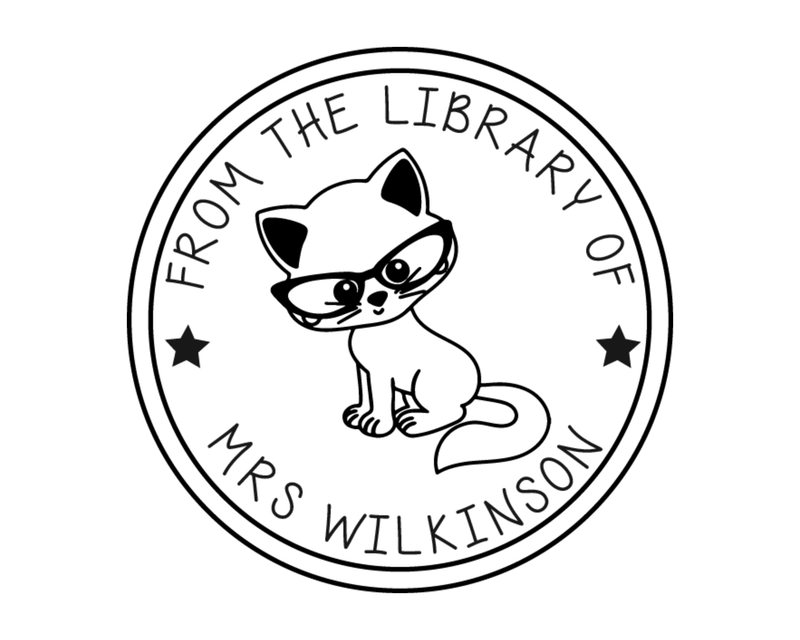 Personalised Animals Custom Name Ex Libris Book Stamp - TLGLASSCAT