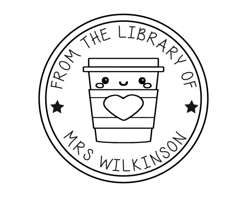Personalised Coffee Custom Name Ex Libris Book Stamp - TLHEARTCOF