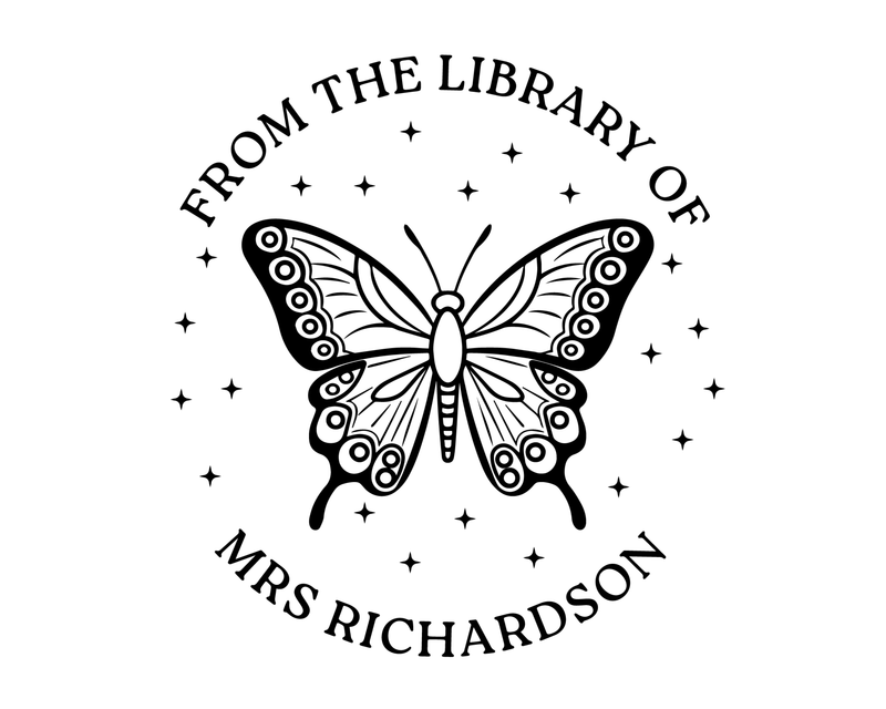 Personalised Butterfly Custom Name Ex Libris Book Stamp - TOL-3