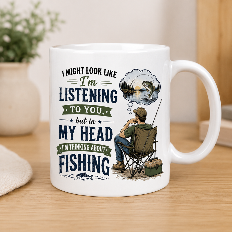 Thinking About Fishing White Coffee Mug