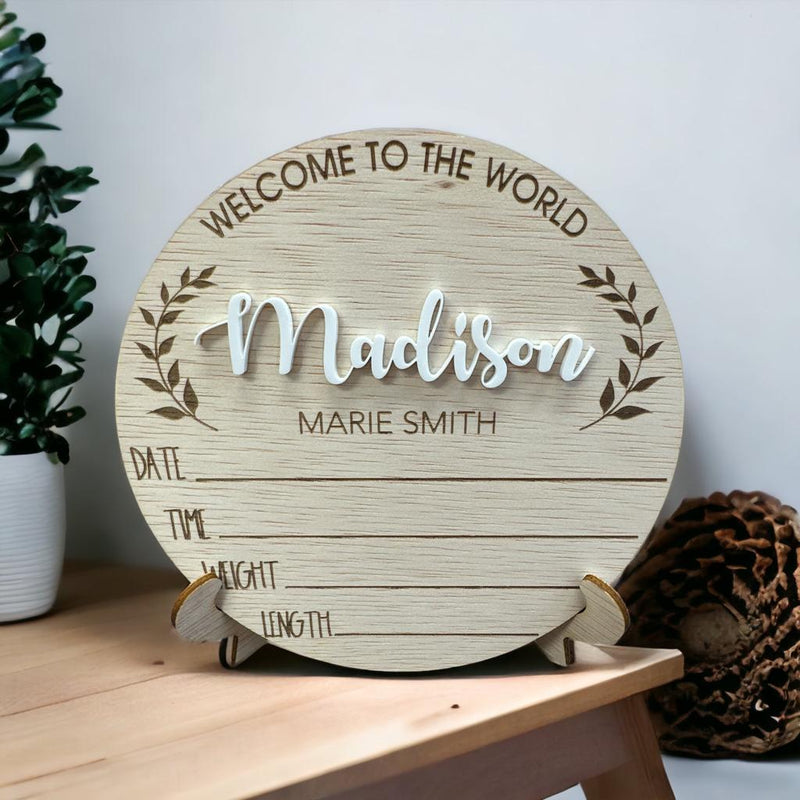 Wooden Birth Announcement Plaque | Baby Name Plaque | Baby Announcement image 0