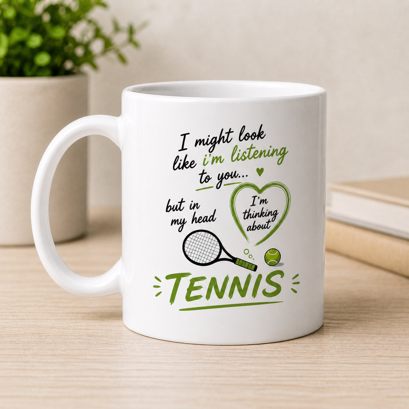 Thinking About Tennis White Coffee Mug